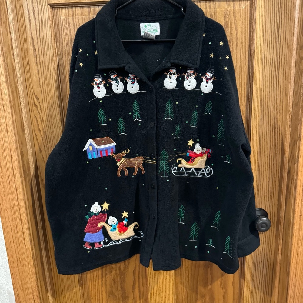 Quacker Factory Vintage Embroidered Christmas Holiday Fleece Jacket. 3X